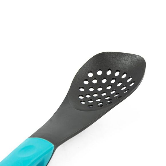 Kitchen Turner and Slotted Spoon with Integrated Counter Rest in Black/Teal - Picture 3 of 5
